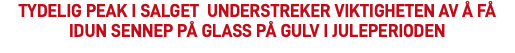 Tydelig peak i salget understreker viktigheten av å få Idun Sennep på glass på gulv i juleperioden